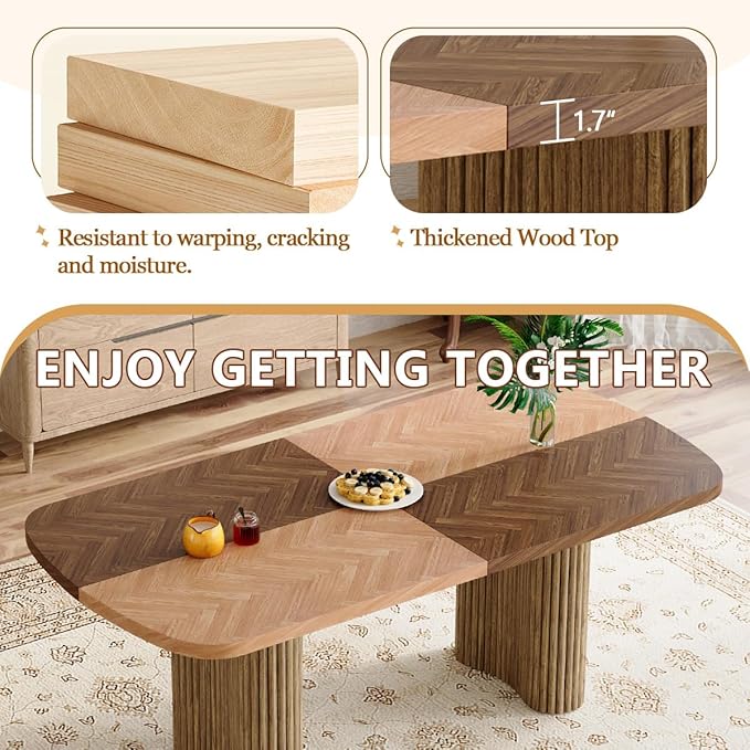 78.7" Extra Long Dining Table for 6-10 People, Modern Kitchen Table with Fluted Bases,Farmhouse Rectangular Dining Table for Dining Room, Kitchen, Living Room