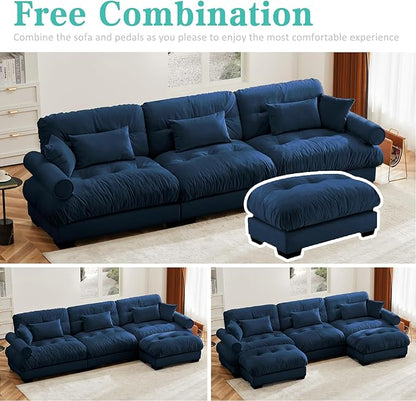 SorFlash Sectional Sofas Couches for Living Room, L Shaped Couch Sofa Set, Small Couches for Small Spaces, Apartment with Movable Ottoman, Blue