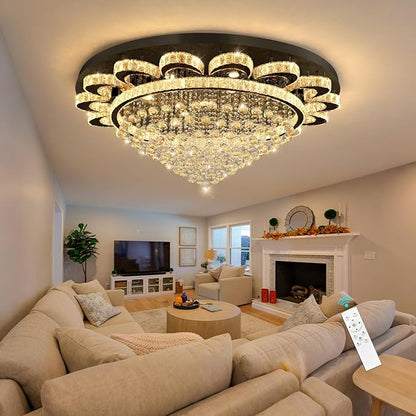 Modern Chandelier Living Room Light Large Luxury Chandeliers for High Ceiling Foyer Entryway Lights Dimmable 110W LEDs Crystal Black Lighting Fixtures