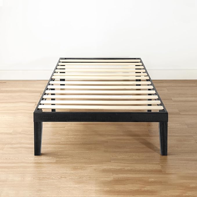 Mellow Naturalista Classic 16 Inch Solid Wood Platform Bed with Wooden Slats, Black, Twin