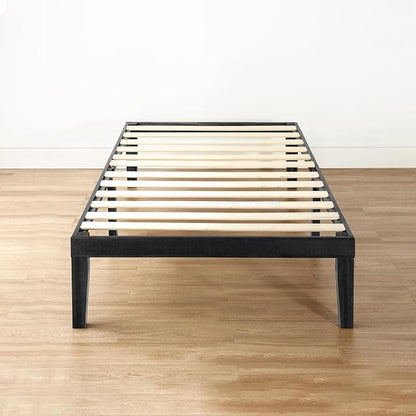 Mellow Naturalista Classic 16 Inch Solid Wood Platform Bed with Wooden Slats, Black, Twin