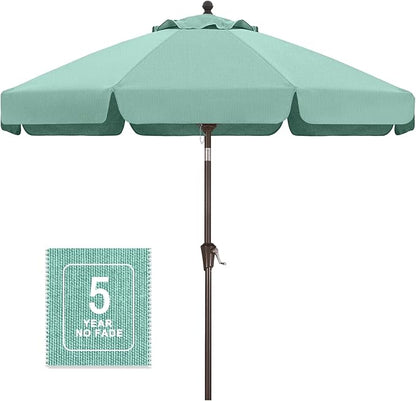 MASTERCANOPY 9ft Olefin Valance Patio Umbrella with Tilt Crank, 5-Year-Non-Fading Canopy & 8 Fiberglass Ribs for Deck, Patio, and Garden, Light Blue