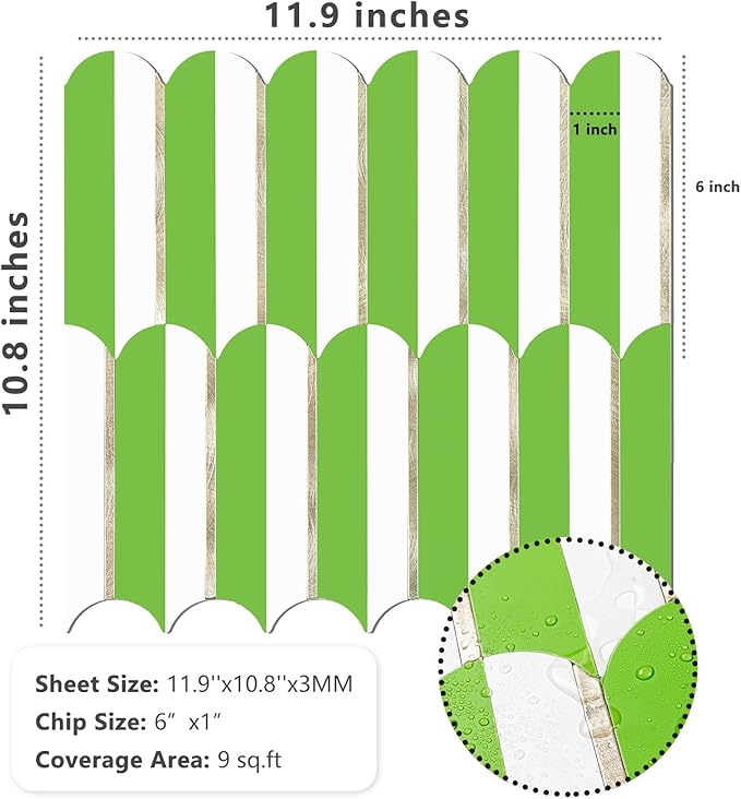 Vamos Tile Peel and Stick Backsplash Seamless Tile for Kitchen,White and Grass Green PVC Mixed Light Gold Self Adhesive Fish Scale Metal Mosaic Tiles (10 Sheets)
