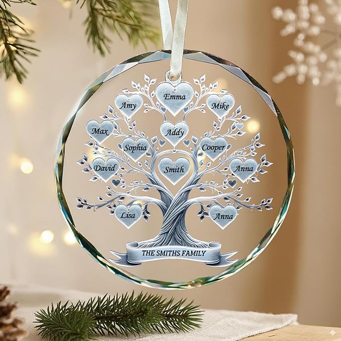 Shaant Personalized Christmas Glass Ornaments 2025, Family Tree Christmas Tree Decoration, Gifts for Family & Friends, Housewarming Gift Ideas