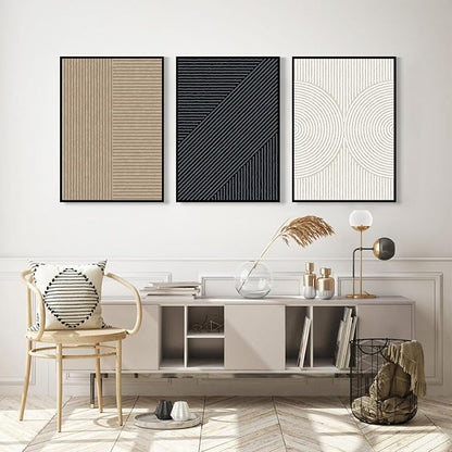 Modern Abstract Pictures Wall Art Boho Neutral Canvas Wall Art Minimalist Line Wall Decor Black Brown Artwork Abstract Modern Painting Prints for Living Room Bedroom 12x16 Inch Framed Set of 3