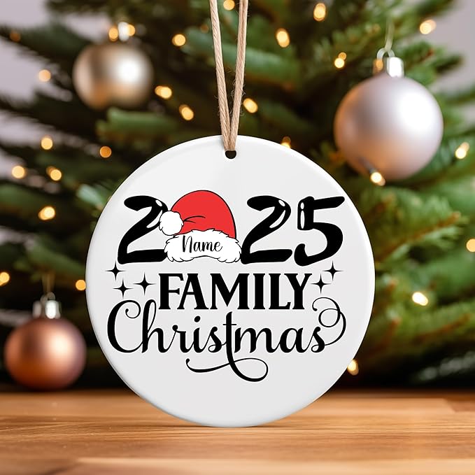 Custom Christmas Family 2025 Ornaments, Ceramic Ornaments for Family Xmas 2025, Personalized Christmas Ornament