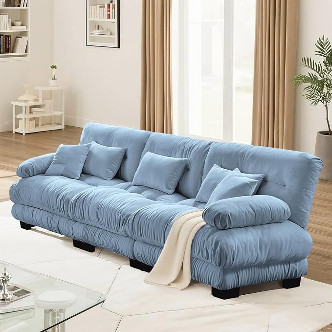 SoarFlash 133.8” Sectional Sofa 3 Seat Couch, L Shaped Modern Sofa with Solid Wood Legs, Couches Sofas for Living Room Apartment, Comfortable Small Couches for Small Spaces, Blue