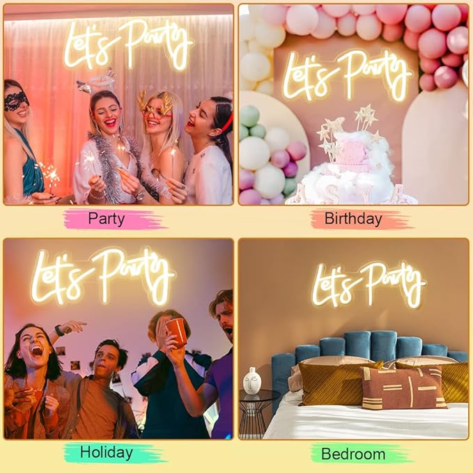 Divatla Super Large Neon Sign - 'Let's Party' for Engagement, Prom, Wedding & More - Dimmable, Warm White