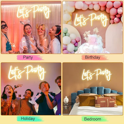 Divatla Super Large Neon Sign - 'Let's Party' for Engagement, Prom, Wedding & More - Dimmable, Warm White
