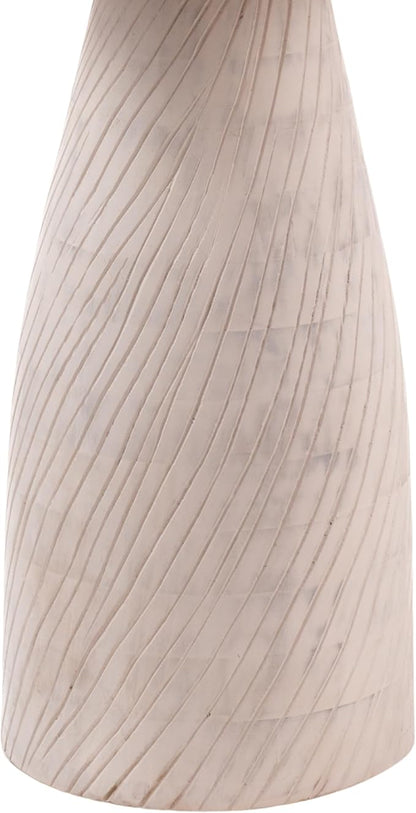 Modern Round Wood Accent Table with Carved Cone Base Solid Mango Wood Side Table for Living Room, Bedroom or Entryway White,Assembled