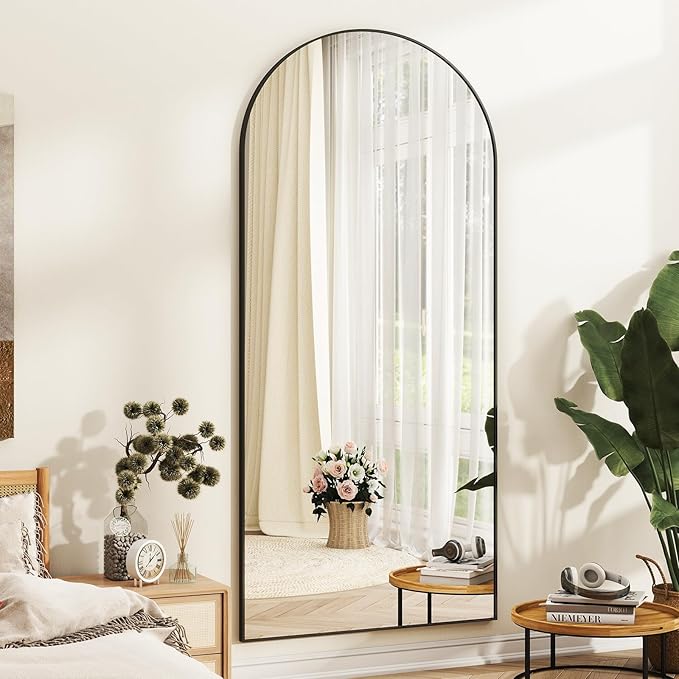 34x76 Arched Full Length Mirror Floor Mirrors with Aluminum Alloy Frame Free-Standing Wall Mounted Floor Mirrors or Large Dressing Mirror, Black Mirror Full Length