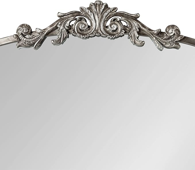 Kate and Laurel Arendahl Ornate Traditional Arched Mirror; 36 x 29; Silver; Decorative Baroque Style Arched Wall Mirror with Wide Frame and Crown