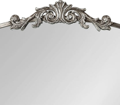 Kate and Laurel Arendahl Ornate Traditional Arched Mirror; 36 x 29; Silver; Decorative Baroque Style Arched Wall Mirror with Wide Frame and Crown