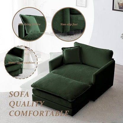 SoarFlash Chenille Sectional Sofa, Comfy Modular Single Sofa with Ottoman, Modern Recliner Deep Seat Sofa Set for Living Room,Green