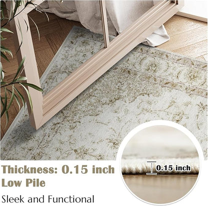 jinchan Vintage Floral Washable Area Rug 5x7 Non-Slip Medallion, Taupe