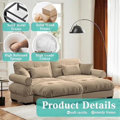 SoarFlash Modern Sofa Couches for Living Room, Small Sectional Sofa Set with Reversible Chaise, Sleeper Sofas and Modular Couch Function, Suitable for Small Spaces in Apartment, Brown