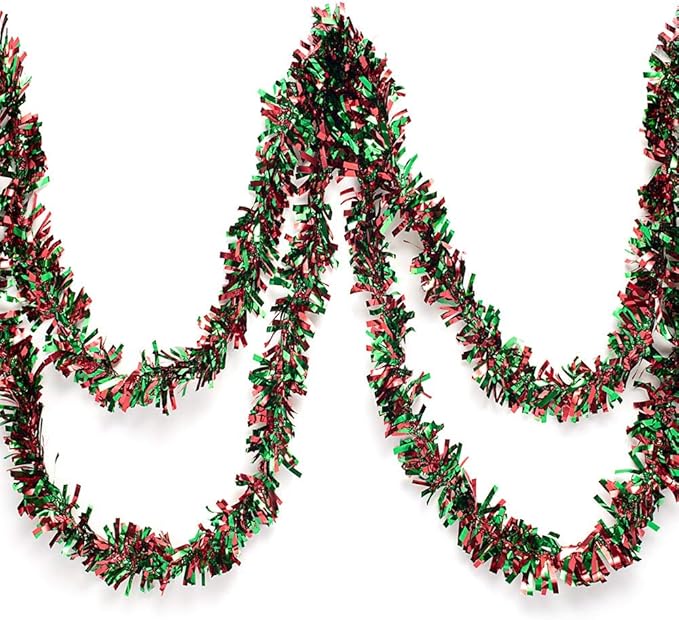 Anderson's Metallic Red & Green Tinsel Twist Garland, 25ft Holiday Decoration, Christmas Tree Trim, Parade Float Decor, Party Supplies, Halloween, Graduation, Indoor/Outdoor Event Garland