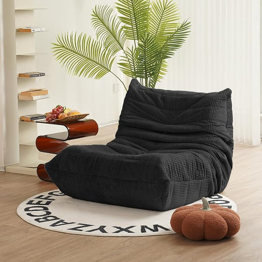 N&V Fireside Chair Mid Century Armless Floor Sofa Corduroy Lounge Chair Foam Accent Chair, Black
