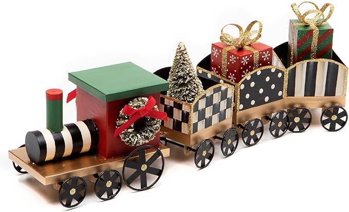 MACKENZIE-CHILDS Toyland Tin Train, Christmas Tabletop Decor, Holiday Train Decor