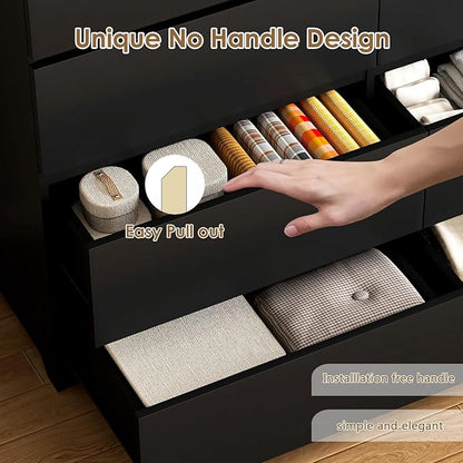 Dresser for Bedroom,Modern Large Wood Dresser,8 Chest of Drawers,Living Room,Hallway,Entryway,TV Stand Drawer Organizer(Black)