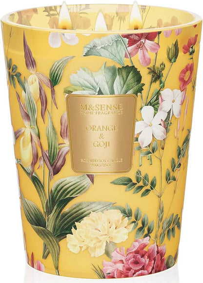 M&SENSE Extra Large Candle Orange Goji Scented, 3-Wick 35oz 150H Long Lasting, Natural Soy Aromatherapy Fall Winter Candle for Stress Relief, Home Fragrance Housewarming Gifts