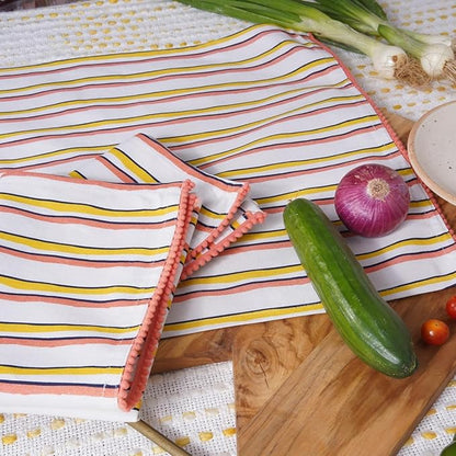 TARAN LIVING Printed Kitchen Dish Bar and Tea Towels Cotton, 18x28 inch with Trims, Cotton Dish Towel Sets (Yellow Stripes, Set of 6)