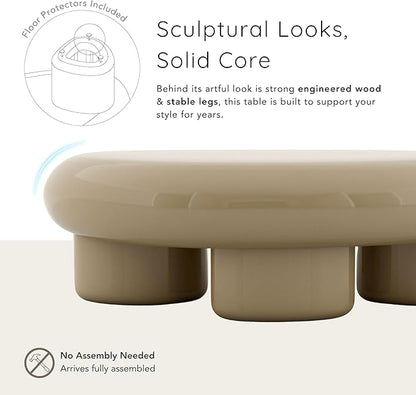 24/7 Shop at Home Kavren Modern 37-inch 3-Piece Oval Glossy Low Profile Coffee Table Set, Stone Shape Living Room Furniture for Small Space, Light Brown