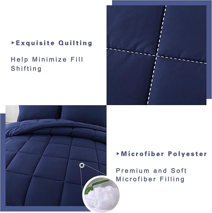 DOWNCOOL Twin Comforter Set -All Season Bedding Comforters Sets with 1 Pillow Case -2 Pieces Bed Set Down Alternative Comforter Set -Blue Twin Bedding Sets(64"x88")