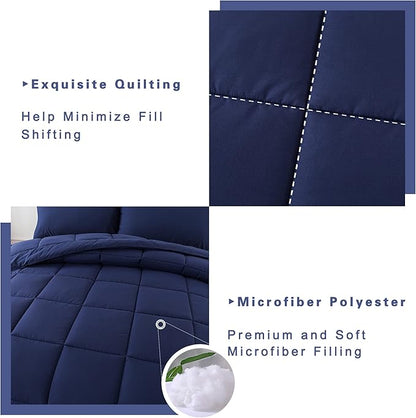 DOWNCOOL Twin Comforter Set -All Season Bedding Comforters Sets with 1 Pillow Case -2 Pieces Bed Set Down Alternative Comforter Set -Blue Twin Bedding Sets(64"x88")