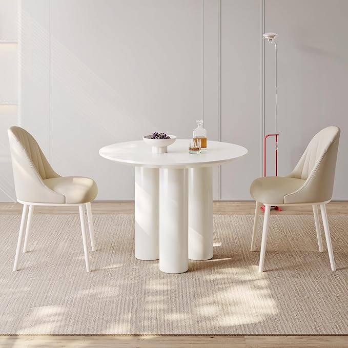 3-Piece Round Dining Room Table Set for 2-4 People,Small Space,Modern Kitchen Table Set with 2 Cushion Chairs Coffee Table Balcony,White