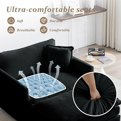 SoarFlash Chenille Sectional Sofa, Comfy Modular Single Sofa with Ottoman, Modern Recliner Deep Seat Sofa Set for Living Room,Black