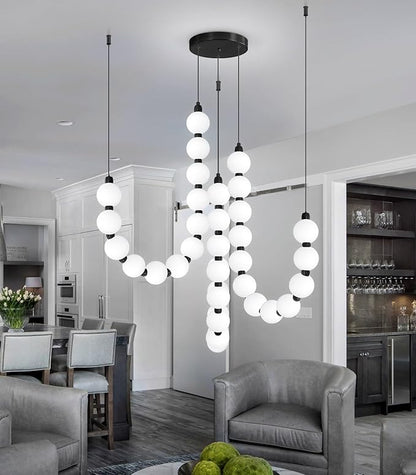 Modern Chandeliers LED Dimmable Light Acrylic Balls Ceiling Pendant Lighting for Living Room Dining Room Bedroom Adjustable Hanging Lights 70 Watts, Balck Lamp