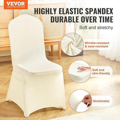 VEVOR 100 PCS Beige Chair Covers Polyester Spandex Chair Cover Stretch Slipcovers for Wedding Party Dining Banquet Chair Flat-Front Covers