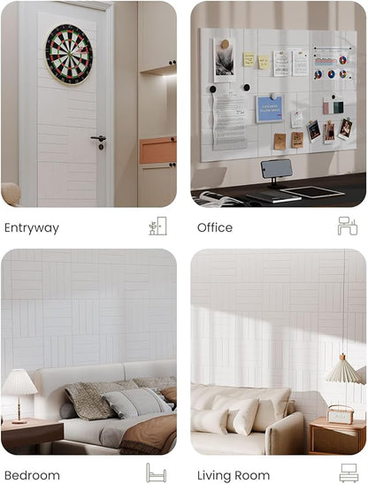 Bumusty Large Cork Board Alternative-36 x24 Felt Bulletin Board Tiles, with 30 Pushpins, 40 Adhesive Tabs, 6-Pack Slat Wall Paneling, Cork Boards for Office Push Pin Board Felt Board-Milky White