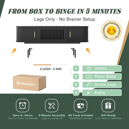 POVISON Fully-Assembled Mid Century Modern TV Stand for 65 inch TV, Sliding Door Entertainment Center with Storage, Wood TV Console, Media Console for Living Room Bedroom(Black, 70.87")