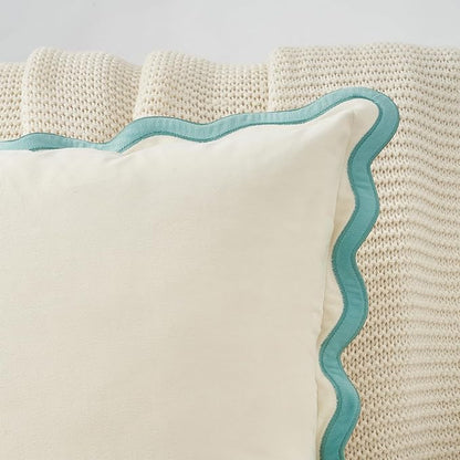 MONDAY MOOSE Decorative Throw Pillow Covers Cushion Cases, Set of 2 Soft Velvet Scalloped Wavy Edge Designs, Mix and Match for Home Decor, Pillow Inserts Not Included (White/Light Blue, 16x16 inch)