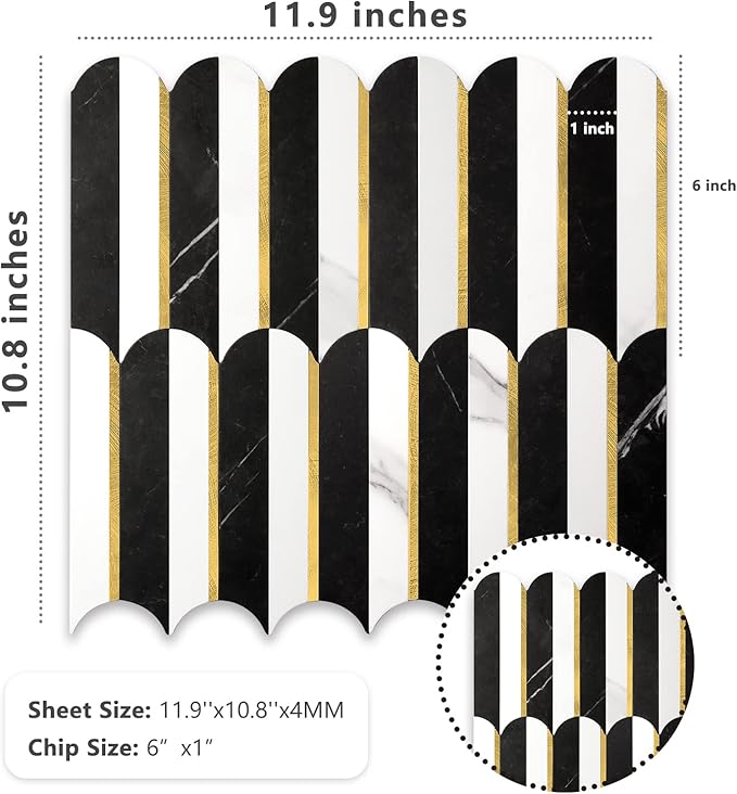 Vamos Tile Peel and Stick Backsplash Seamless Tile,Stick on Backsplash for Kitchen and Bathroom, Marble Look PVC Mixed Metal Gold Self Adhesive Metal Mosaic Tiles (1 Sheet)