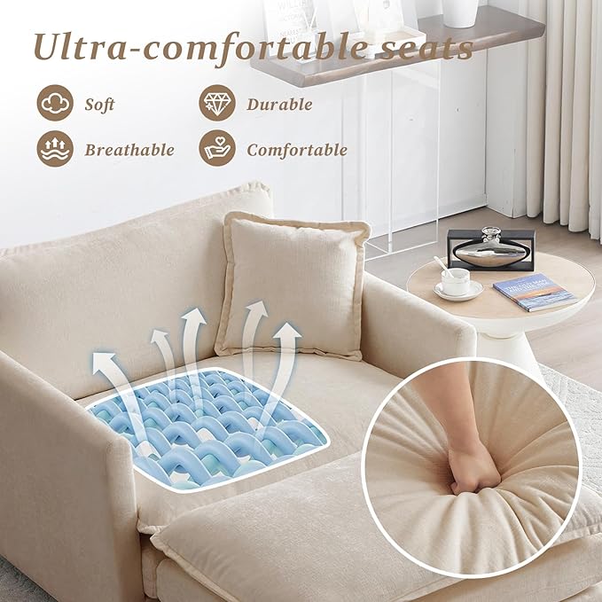 SoarFlash Chenille Sectional Sofa, Comfy Modular Single Sofa with Ottoman, Modern Recliner Deep Seat Sofa Set for Living Room,Light Coffee