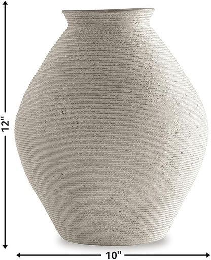 Signature Design by Ashley Hannela 12" Modern Distressed Polyresin Vase, Antique Tan