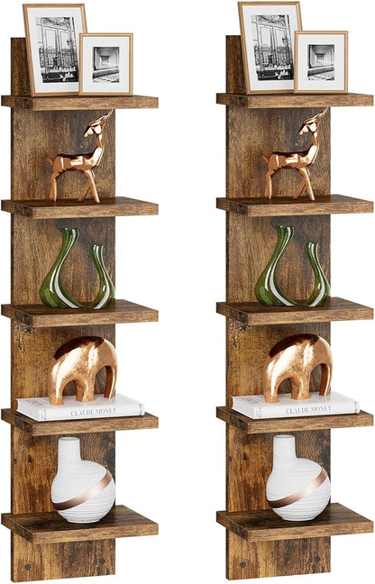 IBUYKE 5 Tier Wall Shelf Unit,Brown Vertical Shelf,Decorative Wall Mount Vertical Shelving for Home, Bedroom,Living Room,Office Decor WBC009H-2