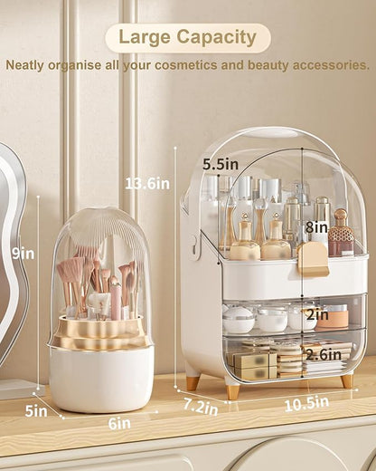 Makeup Organizer, Skincare Holder Bathroom Counter Organizer, Storage Box Cosmetic Display Cases, Teen Girl Gifts Trendy Stuff Make up Organizers for Vanity, Dresser, Countertop (Rose Gold)