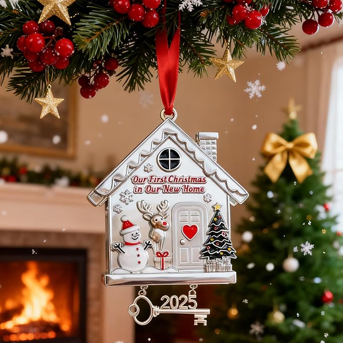 New Home Ornament 2025 Dated First Christmas Ornaments for Tree Decoration Metal House Decor Warming Gifts for Women Men Housewarming Presents for Couple Homeowners