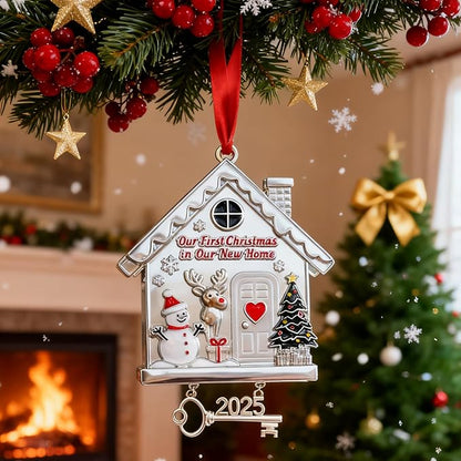 New Home Ornament 2025 Dated First Christmas Ornaments for Tree Decoration Metal House Decor Warming Gifts for Women Men Housewarming Presents for Couple Homeowners