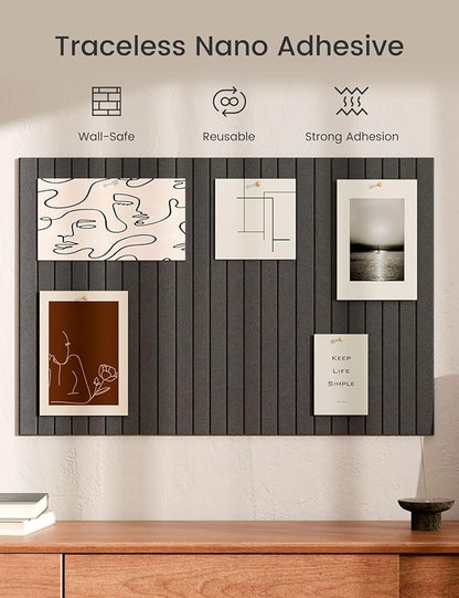 Bumusty Large Cork Board Alternative-36 x24 Felt Bulletin Board Tiles, with 30 Pushpins, 40 Adhesive Tabs, 6-Pack Slat Wall Paneling, Cork Boards for Office Push Pin Board Felt Board-Charcoal Gray