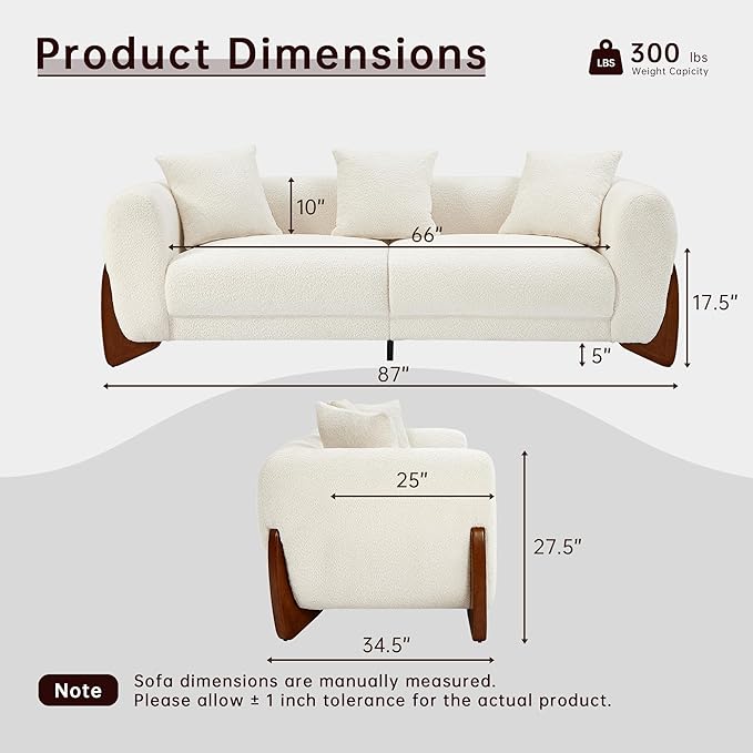 Morden Fort Boucle Sofa, Modern Upholstered Cloud Couch Durable Comfy Boucle Pet-Friendly Sofa Deep Seat with Wooden Leg & Pillow Sofas 3 Seater Couches for Living Room Bedroom Apartment Beige