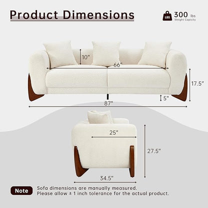 Morden Fort Boucle Sofa, Modern Upholstered Cloud Couch Durable Comfy Boucle Pet-Friendly Sofa Deep Seat with Wooden Leg & Pillow Sofas 3 Seater Couches for Living Room Bedroom Apartment Beige