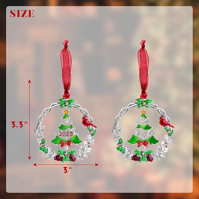 Christmas Tree Ornament Metal Silver Hanging Rotatable Design Charm Holiday Decorative Pendant Gift Keepsake (2025 Joy)