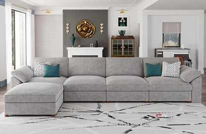 EASE MOOSE Extra Large Modular Sectional Sofa, Modern Oversized L Shape Sectional Couch,Comfty Deep Seat Chenille Modular Sofa with Ottoman, Light Gray
