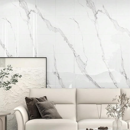 10pcs Marble Peel and Stick Backsplash Waterproof Washroom Wall Panels, Peel and Stick Tile, PVC Foam Wall Panels for Kitchen,Bathroom,Living Room,White and Grey(Not Real Tile,11.8" x 11.8")