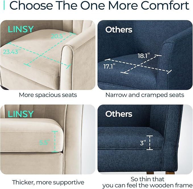 LINSY Accent Chair with Ottoman, Modern Armchair Comfy Barrel Reading Chair with Footrest for Living Room Bedroom Reading Room, Velvet, Beige